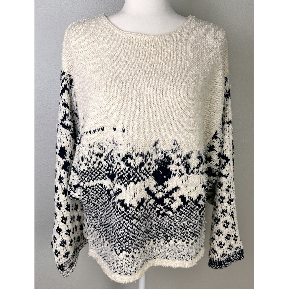 Free People Midnight Beach Rib Sweater Pullover Oversized Women's XS Black Ivory